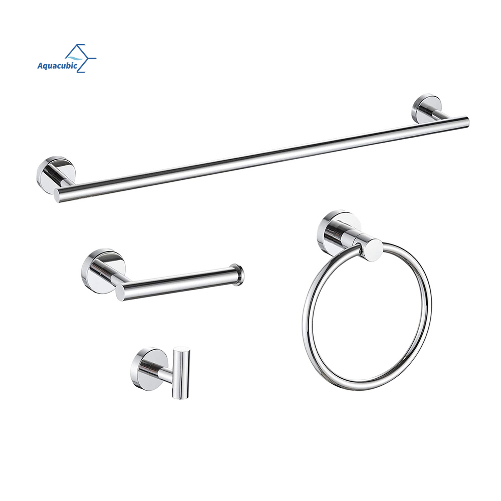 4 Pieces Bathroom Hardware Accessories Set, Towel Bar, Towel Ring, Toilet Paper Holder, Bathrobe Rack Wall Mounted
