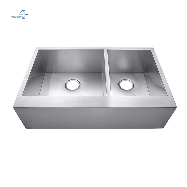 33 Inch 304 Stainless Steel Handmade 60/40 Double Bowl Farmhouse Stainless Steel Sink Supplier