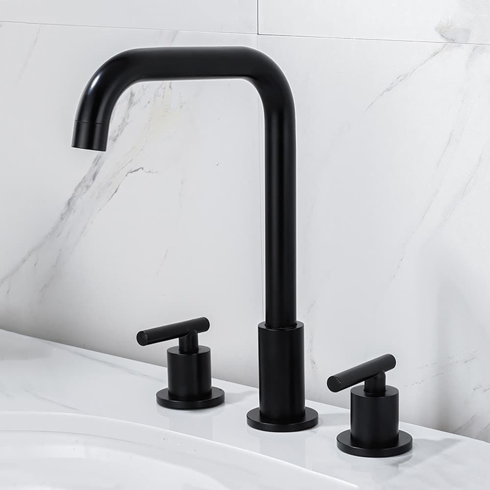 High Arc 8 Inch Widespread Matte Black Two Handle Solid Brass Bathroom Faucet
