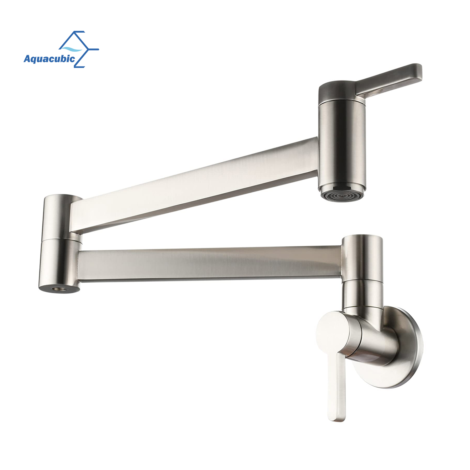 Aquacubic Pot Filler Kitchen Faucet, Brushed Nickel Wall Mount Pot Faucet with Folding Arms for Kitchen Sink