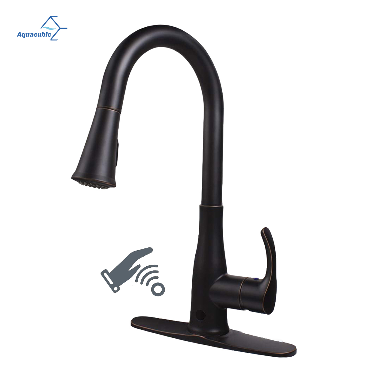 Aquacubic Ouchless Kitchen Faucets, Motion Sensor Automatic Kitchen Sink Faucet with Pull Down Sprayer Single Handle Dual Spray Setting Stainless Steel Oil Rubbed Bronze Black - 1 Or 3 Hole De