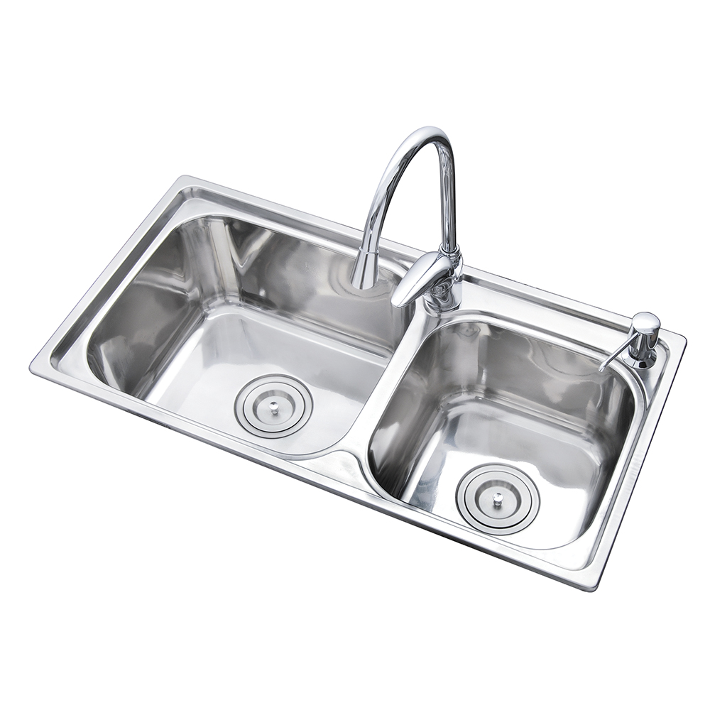 740 x 390 x 190 mm Double Bowl Stainless Steel Pressed / Drawn Kitchen Sink