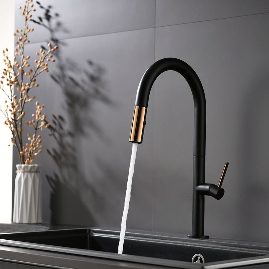 High Quality Sanitary Ware Pull down Hot and Cold Single Handle Deck Mounted Sink Water Mixer Tap Kitchen Faucet