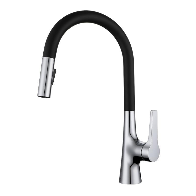 Single Handle Chrome and Black Pull Down Kitchen Sink Faucet