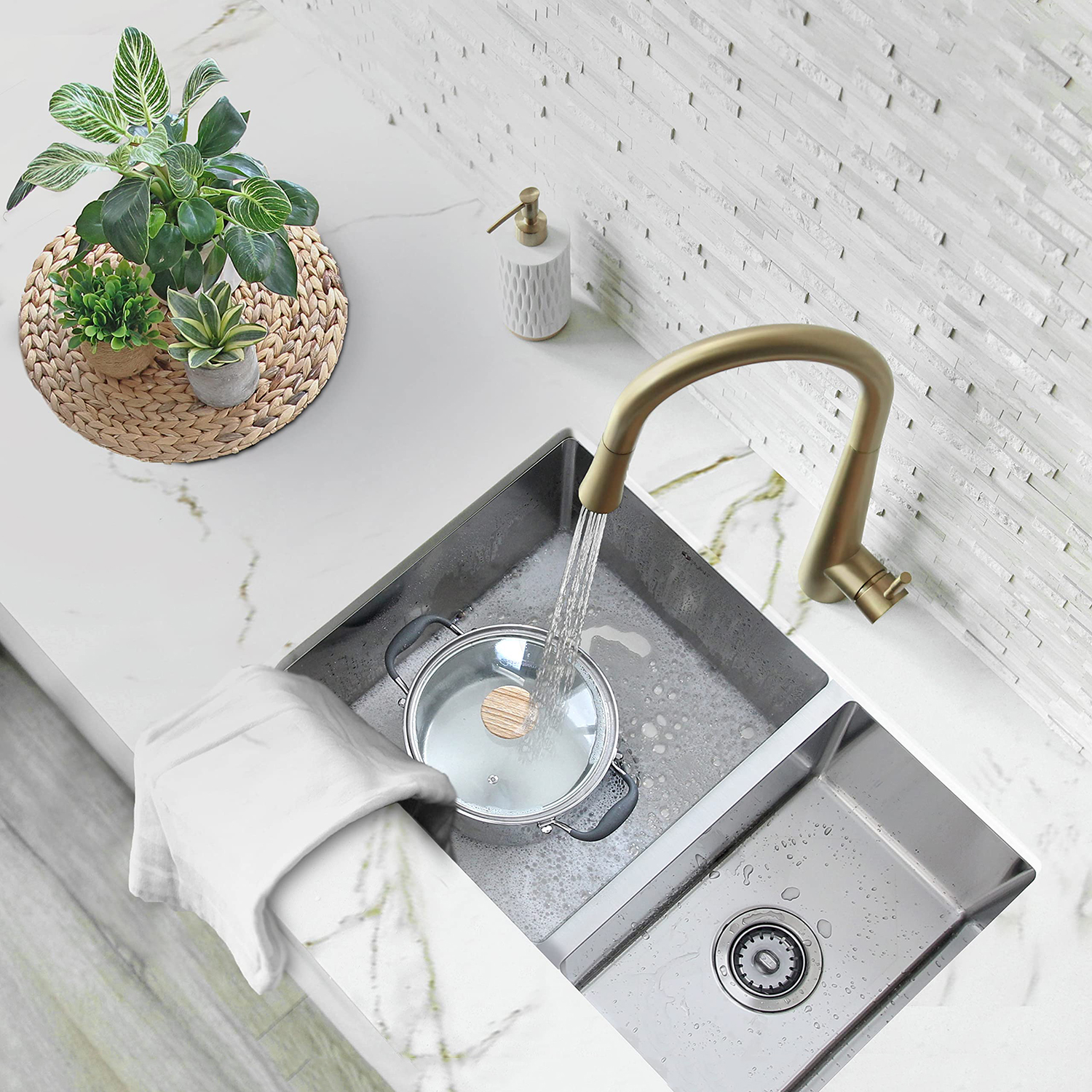 Custom High Grade Stainless Steel Double Sink Bowl Kitchen Sink Handmade Produced in Thailand