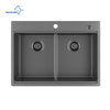 Aquacubic 33*22 Inch Gunmetal Black 304 Stainless steel Double Bowl Topmount Kitchen Sink with Ledge and Accessories