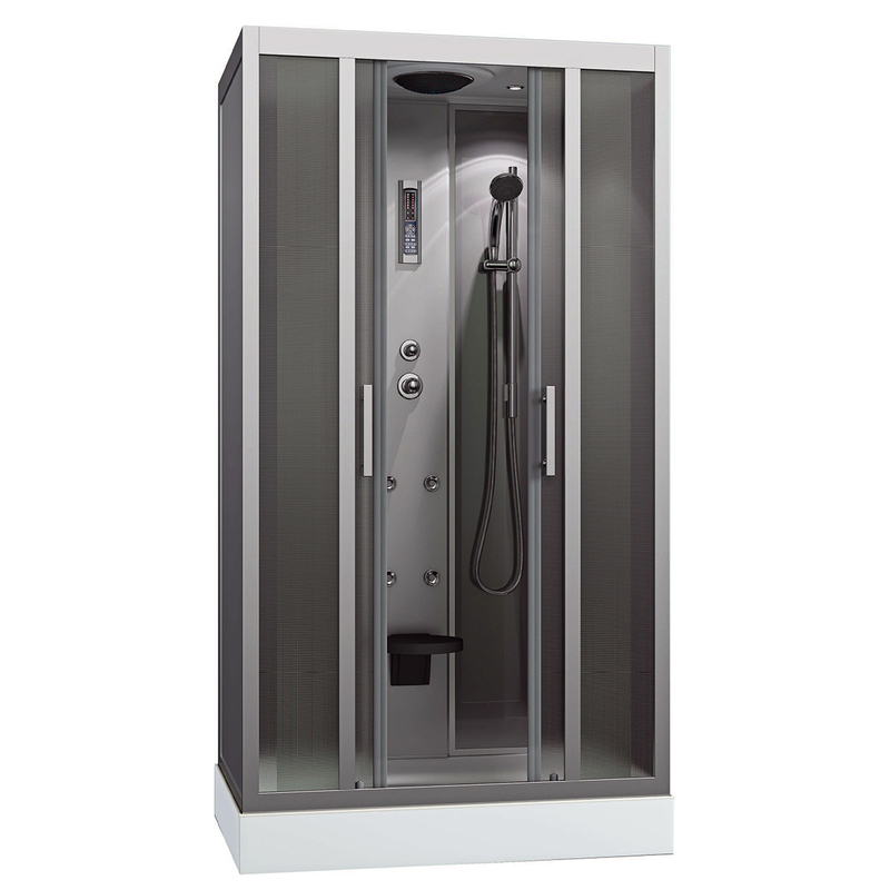 Rectangular Walk In Corner Steam Shower Room with Glass Sliding Doors Massage Jets Radio