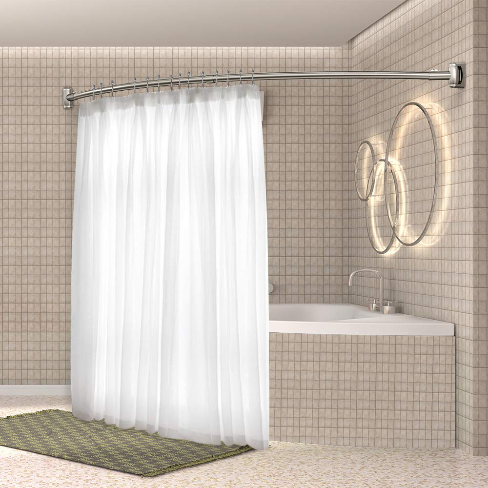 Chrome Shower Curtain Rod 60 inches Tension Curtain Rod with 12 PCS Shower Curtain Hooks