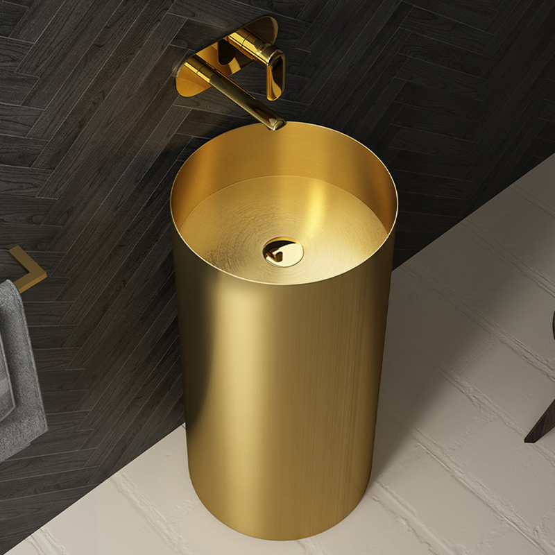 Modern 304 Stainless Steel Bathroom Sink Round Shape Freestanding Column Pedestal Wash Basin