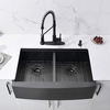 Factory Farmhouse Double Bowl Gunmetal Black Color 304 Stainless Steel Apron Front Handmade Kitchen Sink