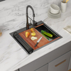 25x22 Black Stainless Steel Drop In Kitchen Workstation Sink 16 Gauge Single Bowl Deep Kitchen Sink with Cutting Board