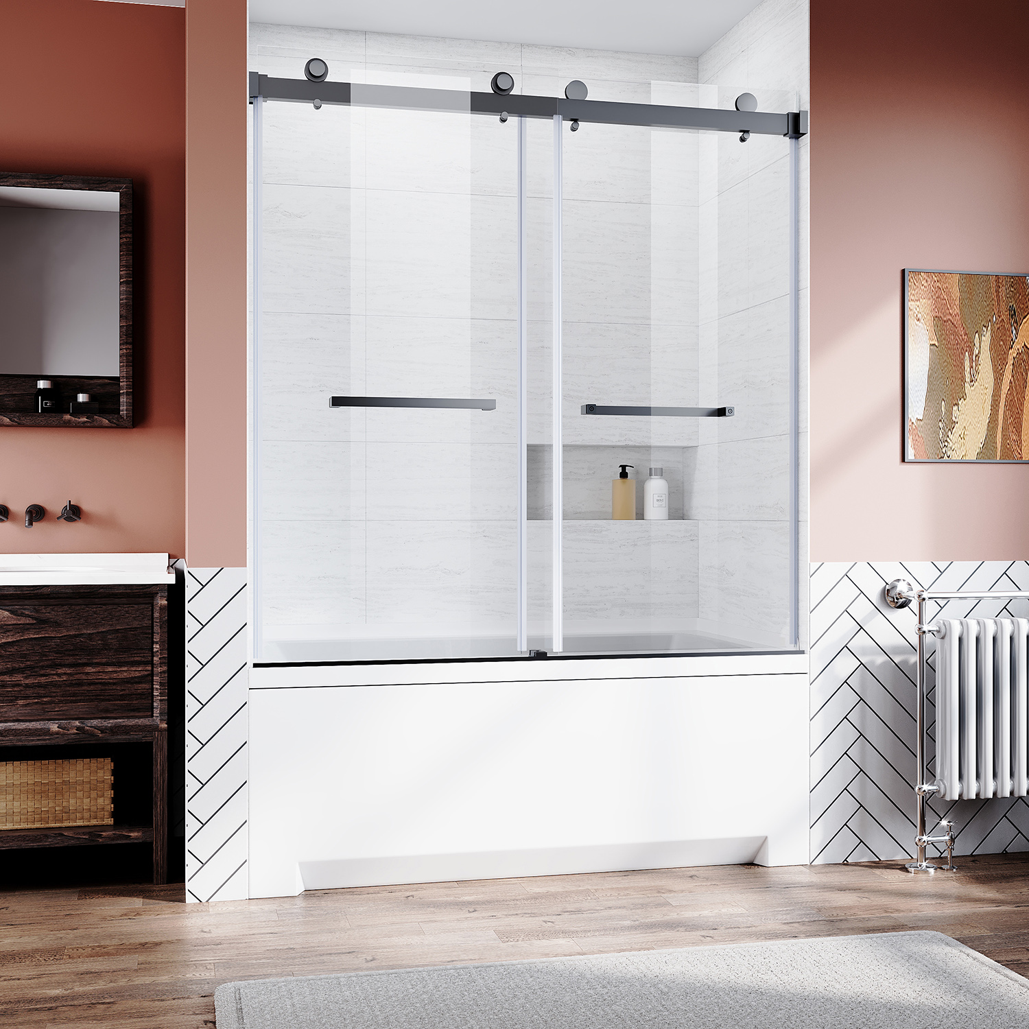 OEM ODM Frameless Shower Room Double Sliding Tempered Glass Stainless Steel Shower Door for Bath Tub
