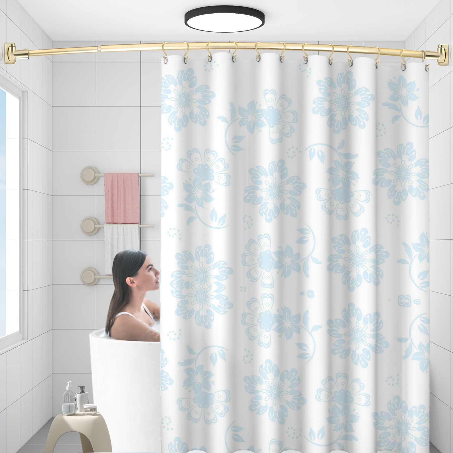 European Style Gold Stainless Steel 72" Adjustable Curved Fixed Shower Curtain Rod