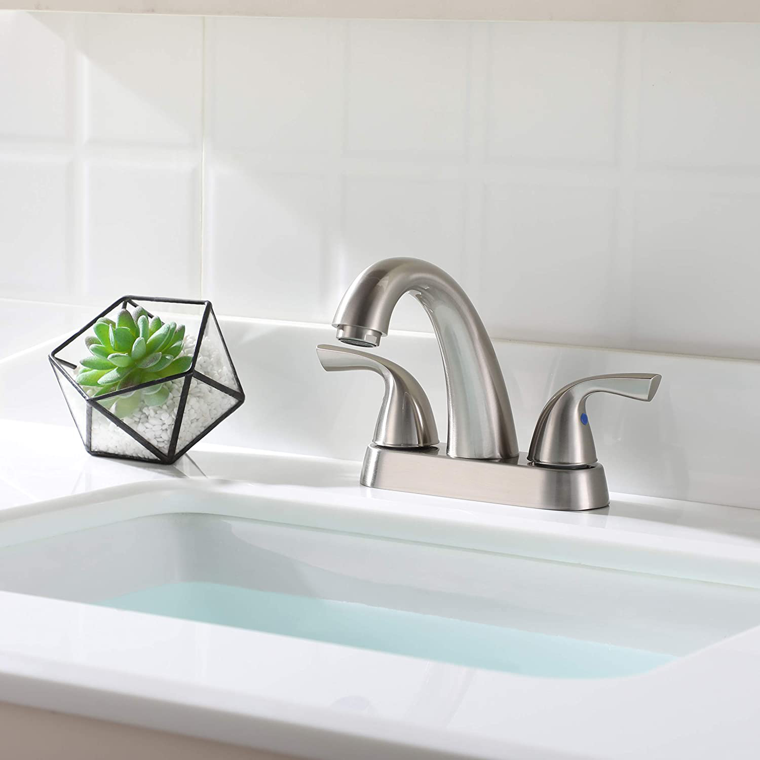 Lead-Free cUPC Lavatory Faucet Mixer Double Handle Tap Deck Mounted with Drain