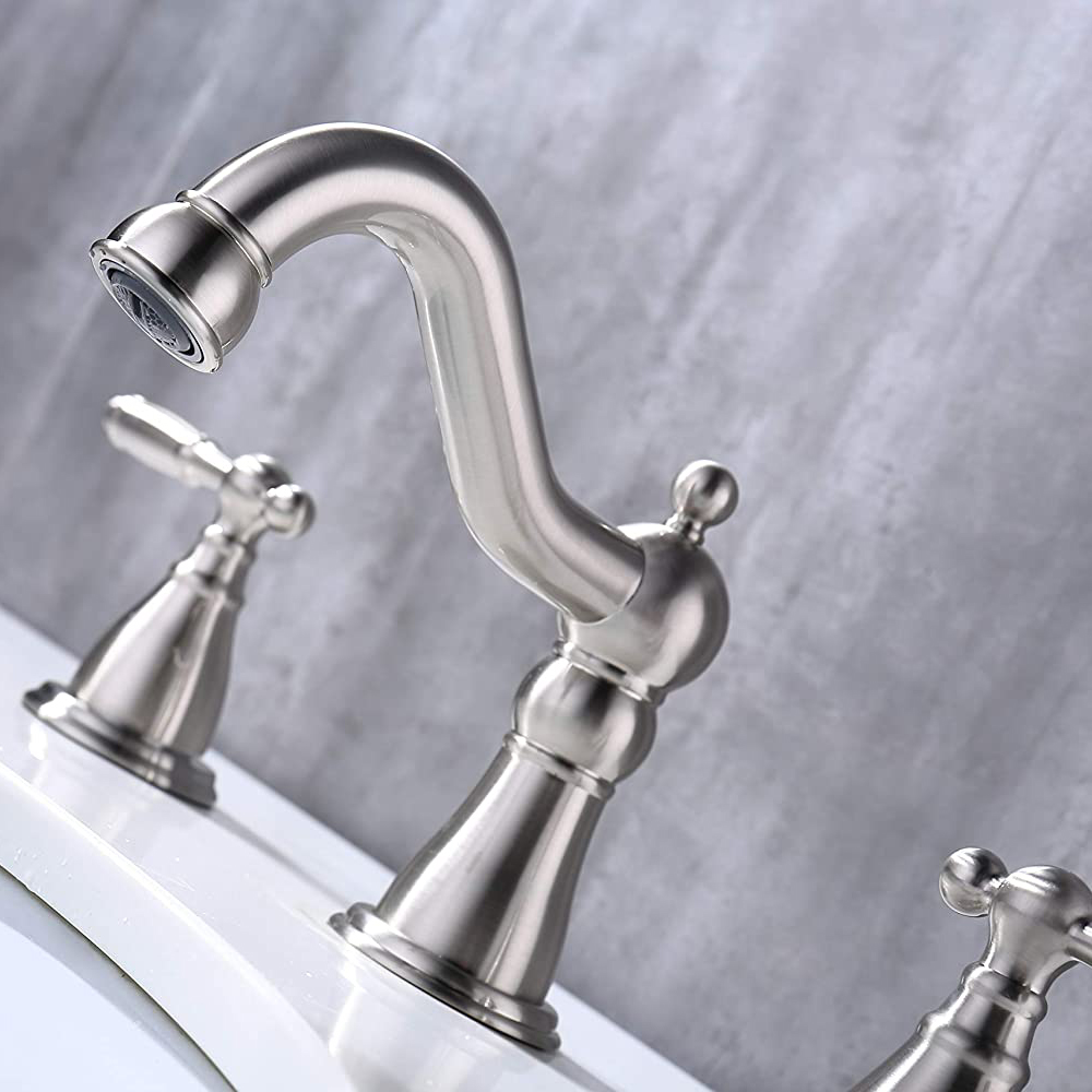 Aquacubic Modern Lavatory Sink Faucet 3 Holes 8 Inch Widespread Assembly Bathroom Basin Faucet Taps