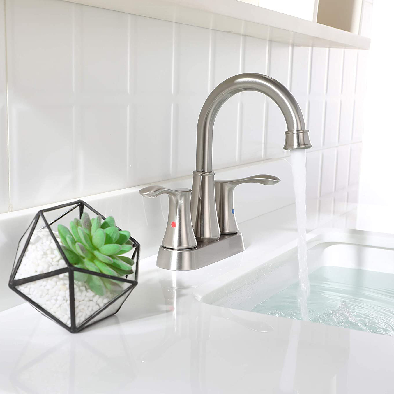 Aquacubic 2-Handle bathroom Lavatory Faucet 4" Centerset Brushed Nickel bathroom Sink Faucet