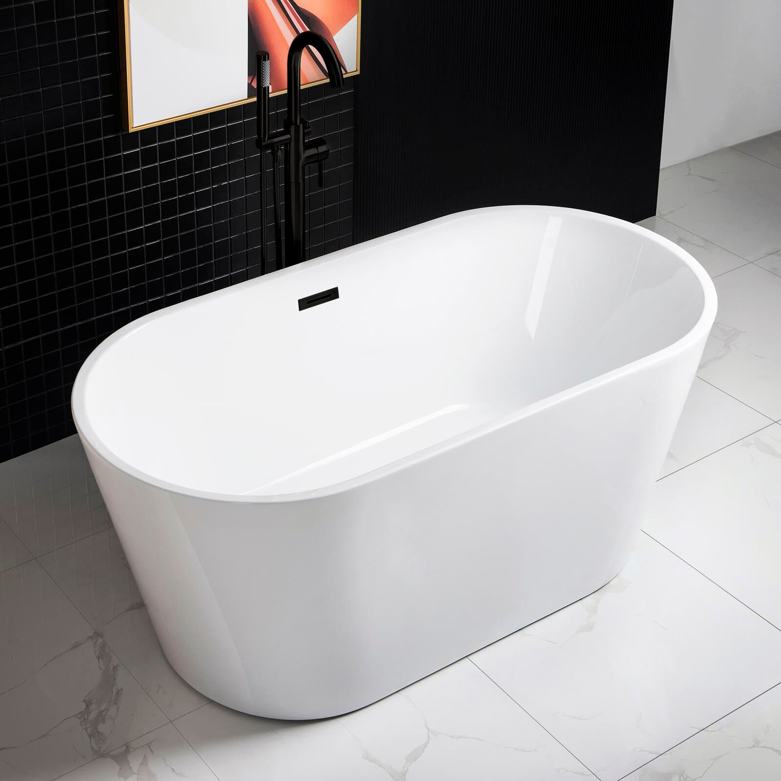 White Contemporary Freestanding Acrylic Soaking Tub – Deep Relaxation Bathtub for Modern Bathrooms