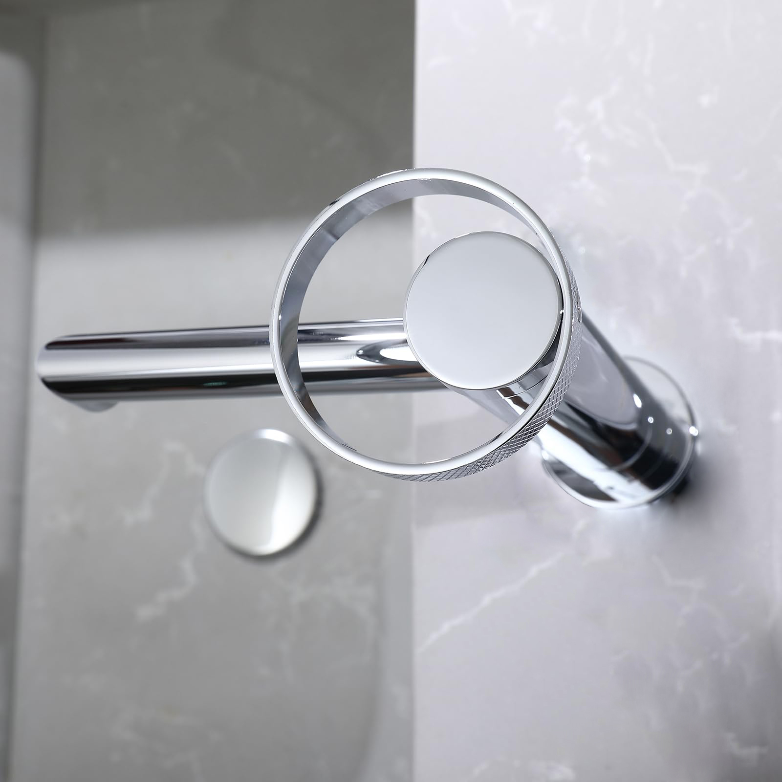 Aquacubic Deck mounted Solid brass mixer taps bathroom faucet with round Etched handle