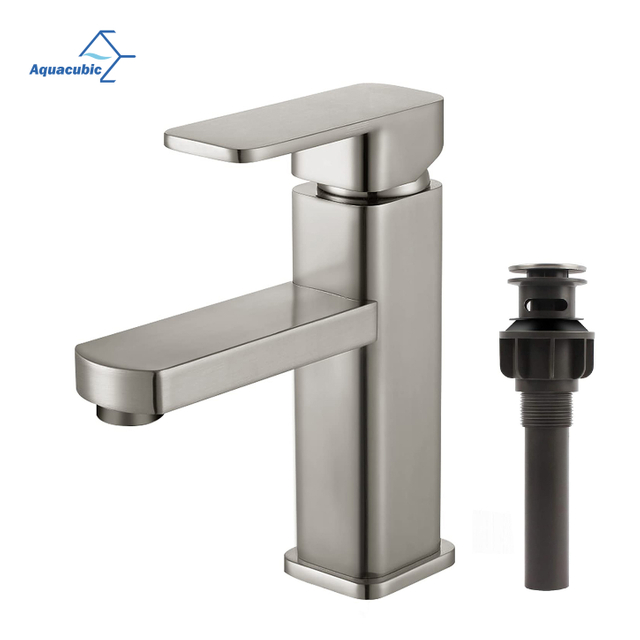 Aquacubic Single Handle brass Bathroom Sink Faucet UPC Brushed Nickel Basin Mixer Tap With drain
