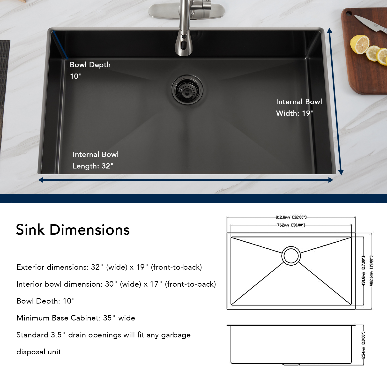 Black 304 Stainless Steel Single Bowl Undermount Kitchen Sink