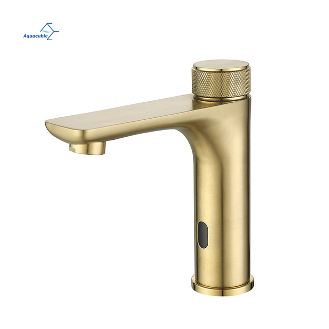 Aquacubic Factory Golden Bathroom Washbasin Intelligent Sensor Cold and Hot Washbasin Hotel Single Hole Faucet