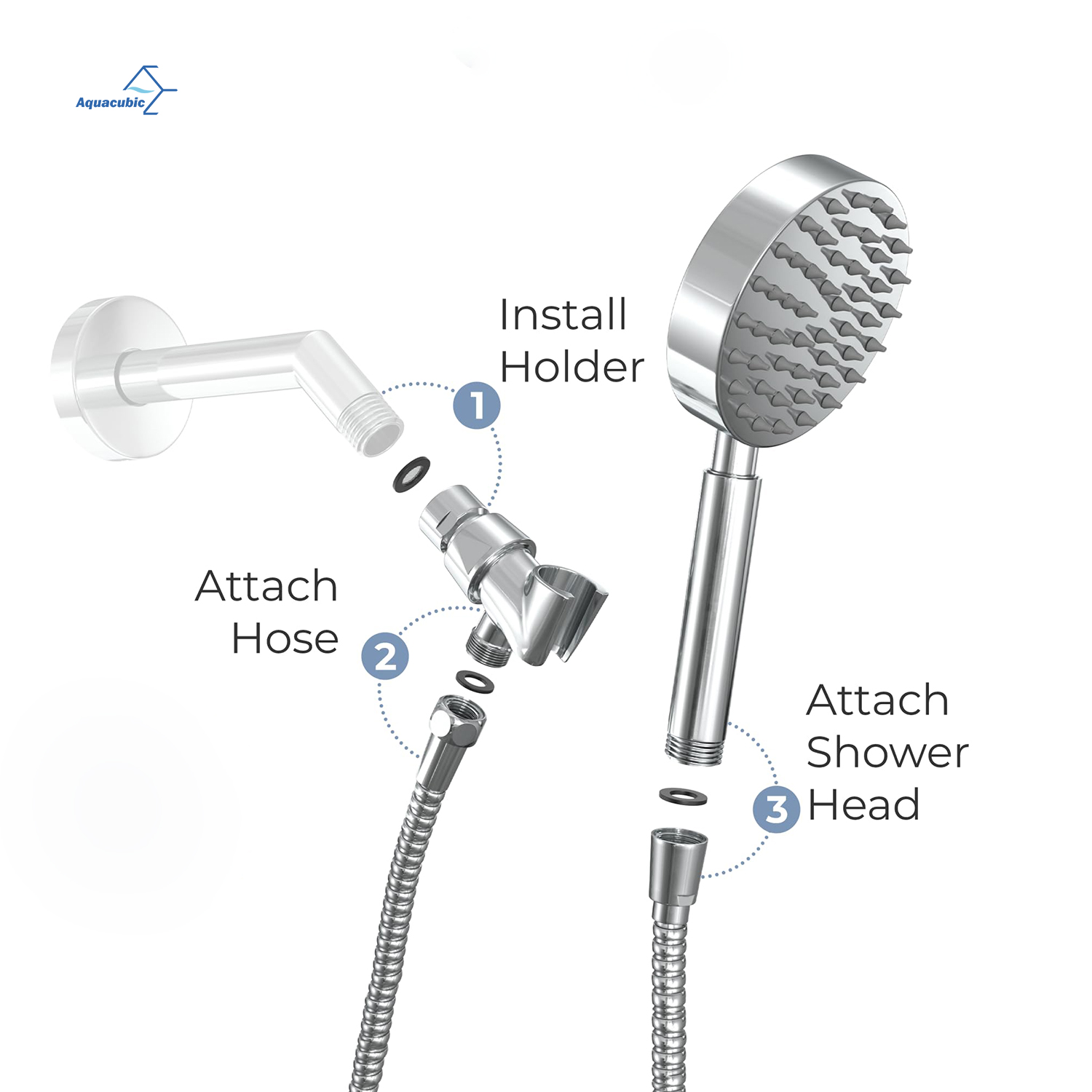 High Pressure Single Function Handheld Shower Heads with Adjustable Shower Wand Bracket