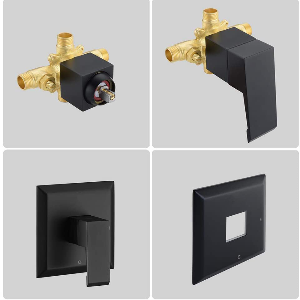 Aquacubic cUPC certified Matte Black Shower Trim Kits and Valve, with 8'' Square Shower Head, Brass Control Valve, and Tub Spout