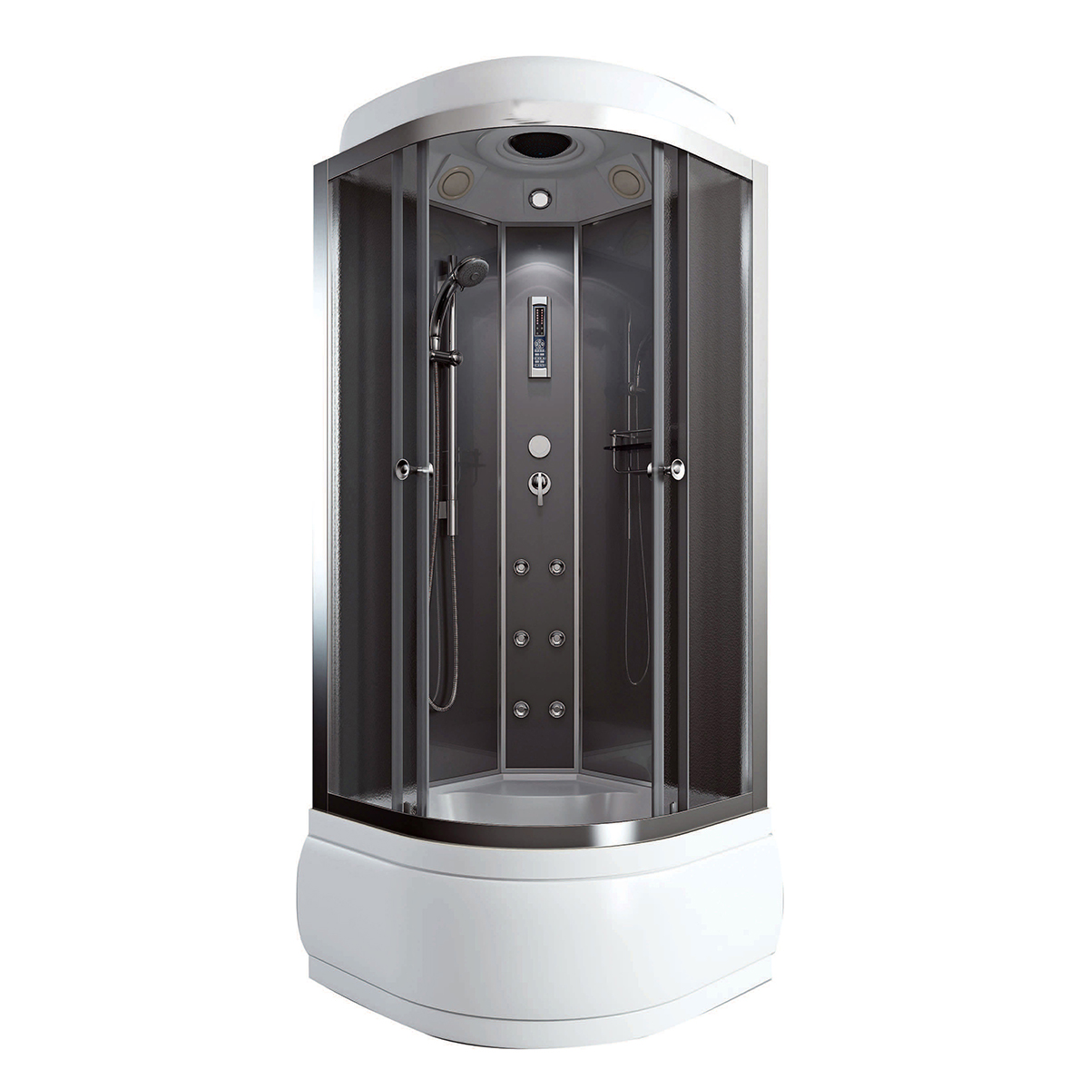 Walk In Corner Shower Room Enclosure Cabin with Glass Sliding Doors Massage Jets Radio Ventilation Fan Lighting