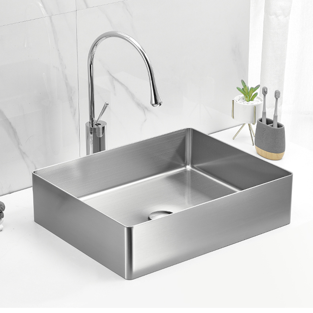 Modern Design Hotel Decoration Rectangle Bathroom Wash Hand Basins Counter 304 Stainless Steel Sink