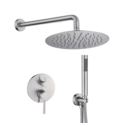 Aquacubic Brushed Nickel Double Handle Shower Faucet Set 10" Rain Shower Head with Handheld Shower