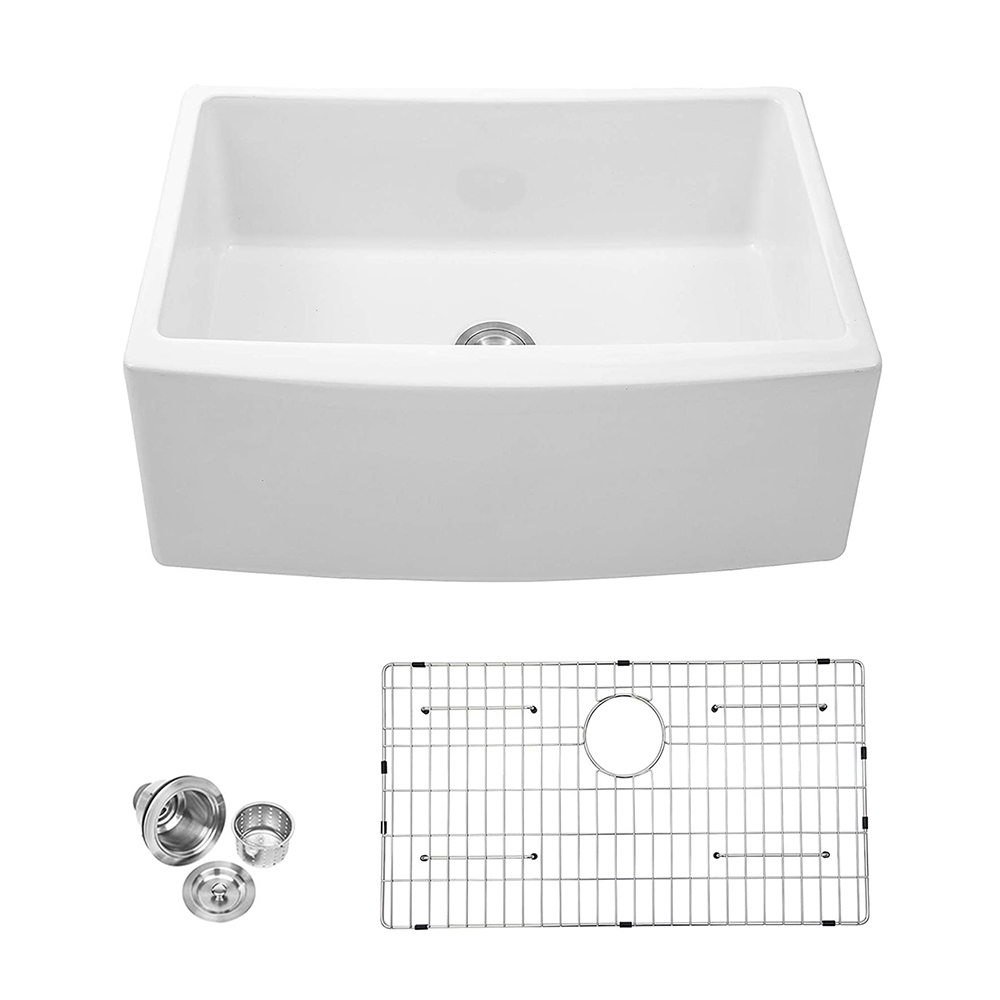 33" x 21" White Fireclay Farmhouse Single Bowl Ceramic Kitchen Sink