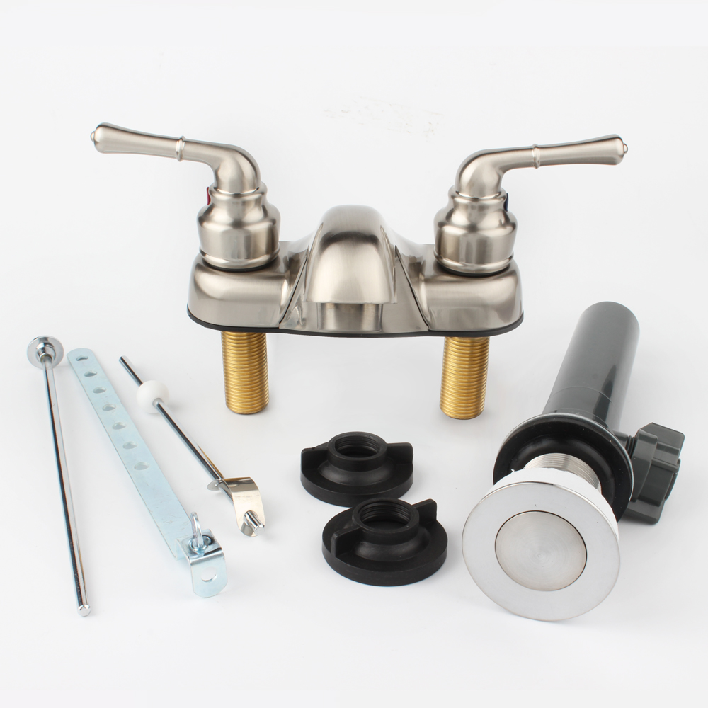 Modern Brushed Low Arc Centerset 2 Handle Bathroom Basin Faucet