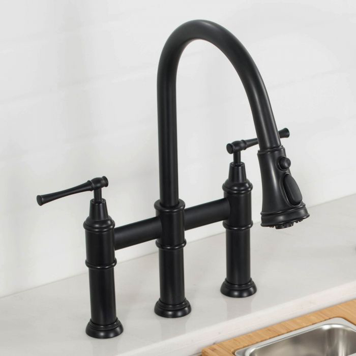 bridge faucet with pull out sprayer