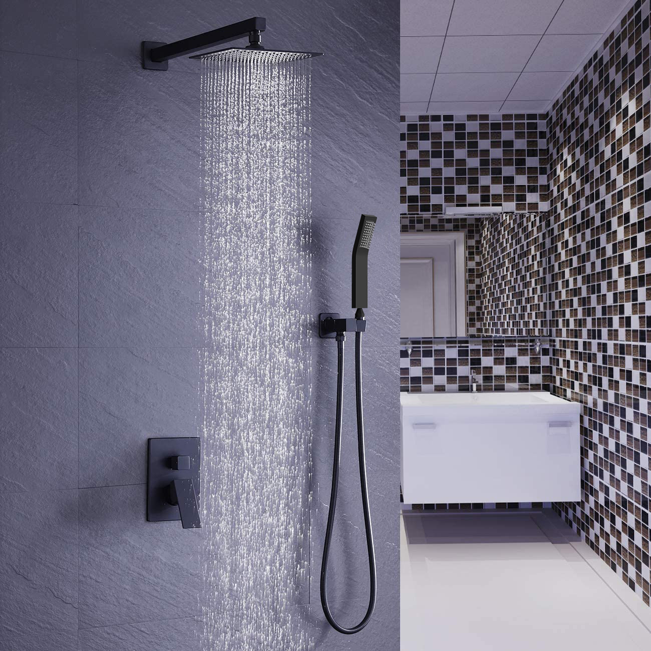 Luxury Brass Concealed Bathroom Rain Mixer Shower Faucet Combo Set Wall Mounted Rainfall Shower Head System