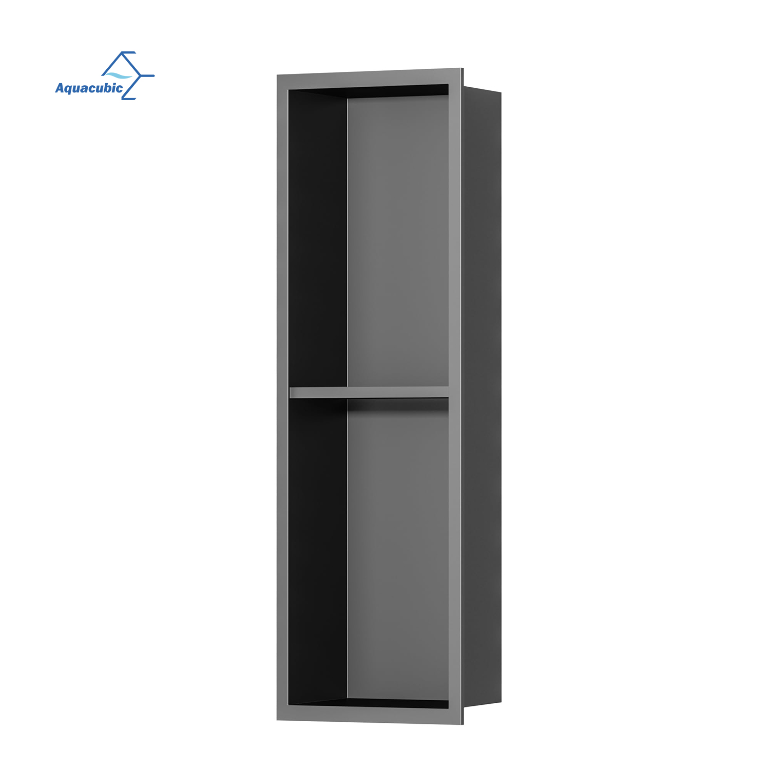 Professional Manufacturer Modern gunmetal gray Wall Hung 2-cell Metal Shelf with stainless steel embedded niche