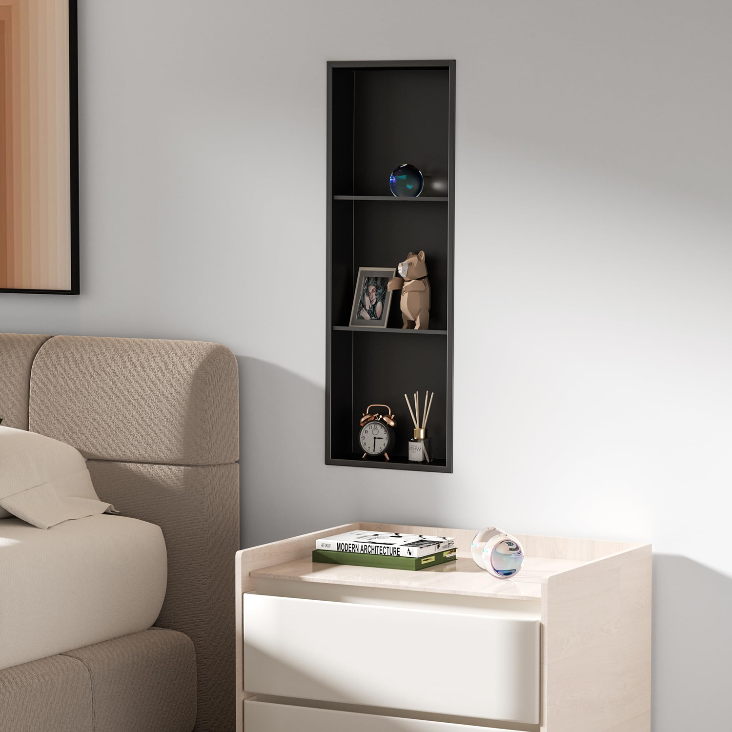Factory Direct Bathroom 304 Stainless Steel Matte Black 3 Tier Recessed Shower Metal Niches