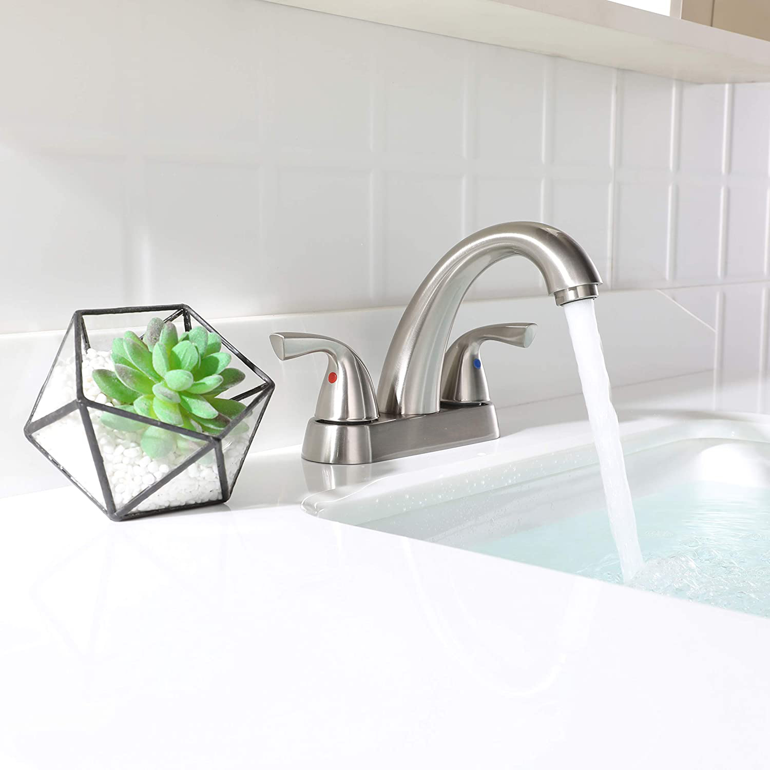 Lead-Free cUPC Lavatory Faucet Mixer Double Handle Tap Deck Mounted with Drain