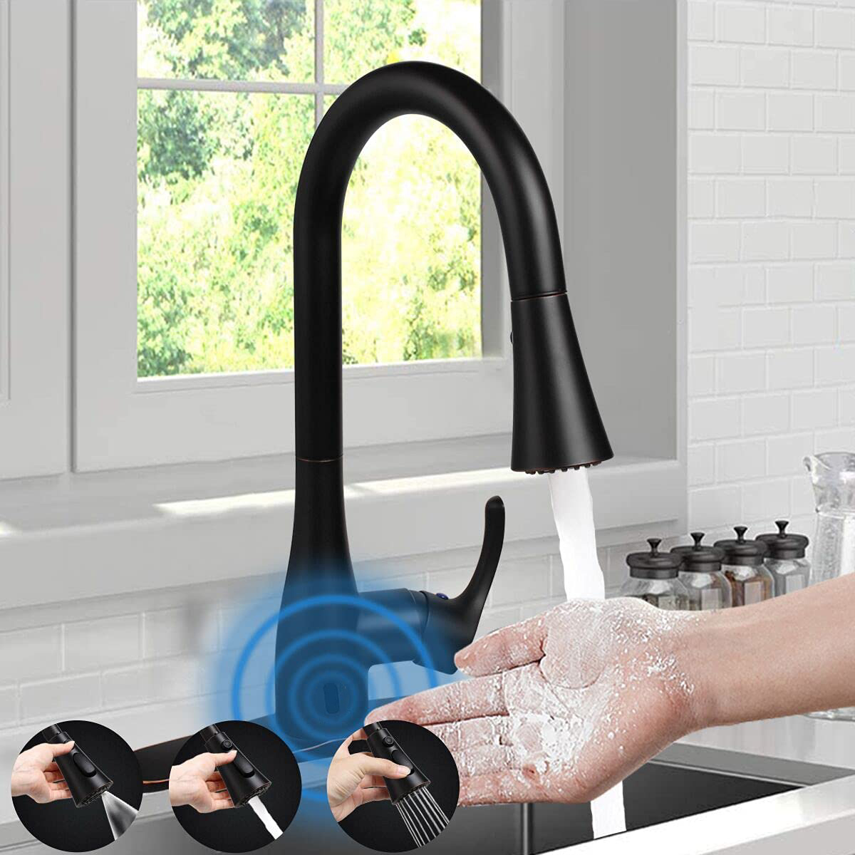 Aquacubic cUPC Sanitary Modern Automatic Sensor Pull Out Kitchen Faucet