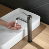 Knurling Design Tall Basin Faucet Italy Design Bathroom Faucet Hot Cold Water Gunmetal Grey Color Basin Brass Faucet