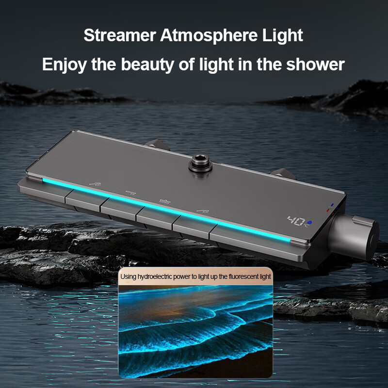 High Pressure Shower System Thermostatic LED Temperature Display 4 Function Piano Key Shower Set