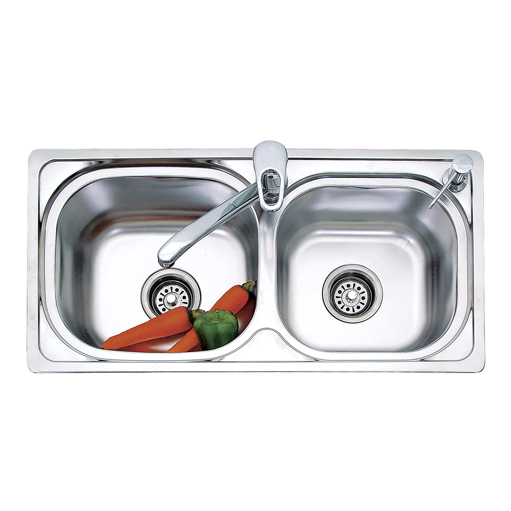 750 x 380 x 180 mm Double Bowl Stainless Steel Pressed / Drawn Kitchen Sink