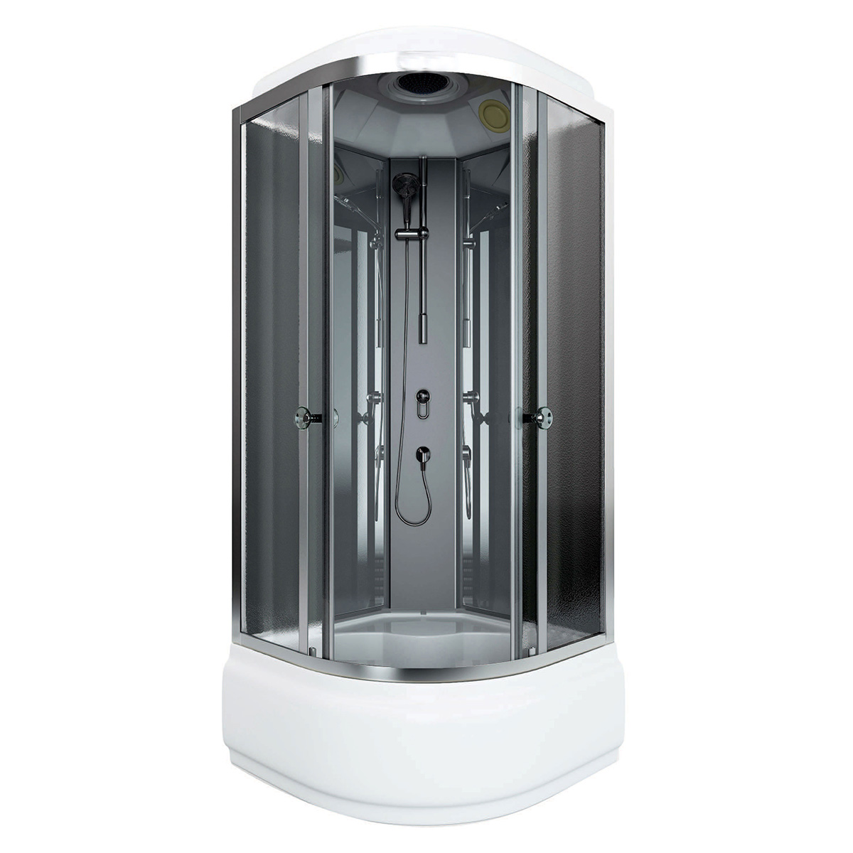 Walk In Corner Shower Room Enclosure Cabin with Glass Sliding Doors Massage Jets Radio Ventilation Fan Lighting
