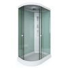 Commercial Walk-In Corner Shower Room System - Sliding Glass Doors, HydroMassage Jets & LED Mood Lighting, Pre-Assembled Bathroom Cabin Kit 