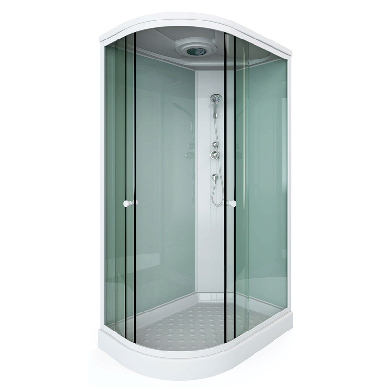 Side Opening Door Walk In Corner Shower Room with Green Glass Sliding Door