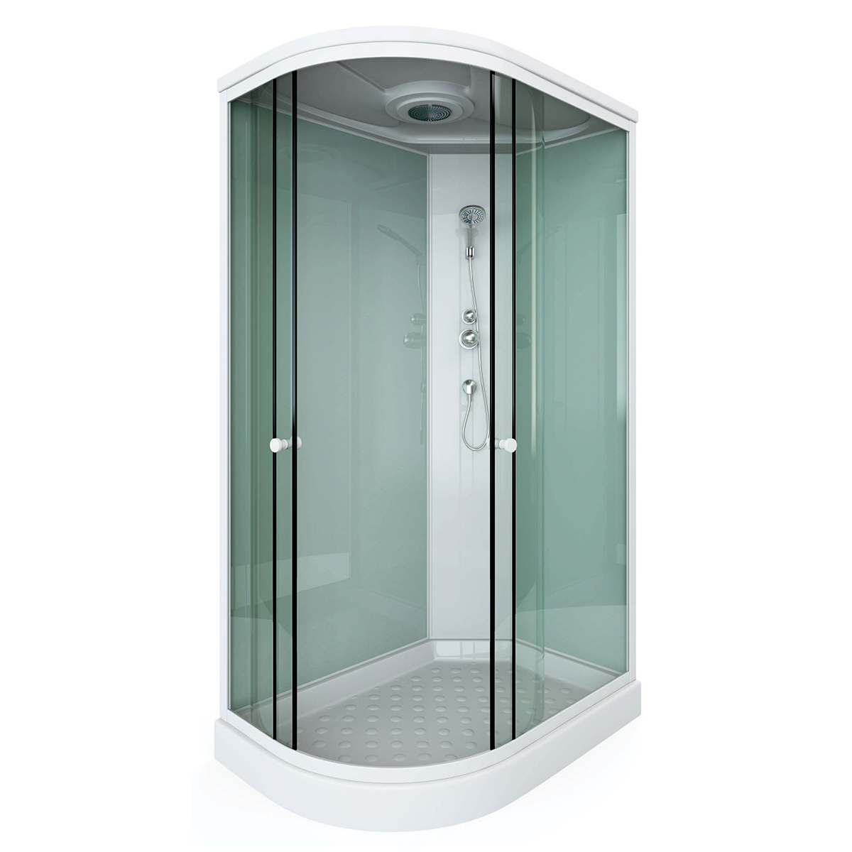 Commercial Walk-In Corner Shower Room System - Sliding Glass Doors, HydroMassage Jets & LED Mood Lighting, Pre-Assembled Bathroom Cabin Kit 