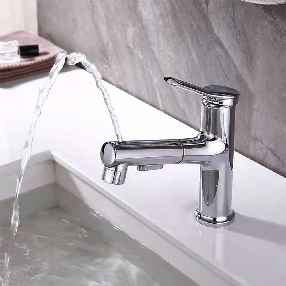 Aquacubic Multifunctional Single Hole Three Water Flow Modes Bathroom Faucet with Pull Out Sprayer