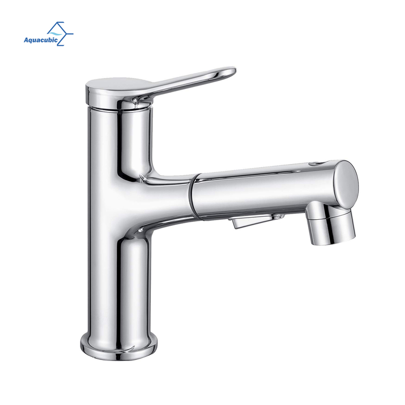 Aquacubic Multifunctional Single Hole Three Water Flow Modes Bathroom Faucet with Pull Out Sprayer