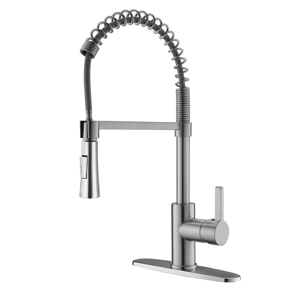Aquacubic cUPC Single Handle Single Hole Brushed Nickel Pull Down Spring Kitchen Sink Faucet / Tap