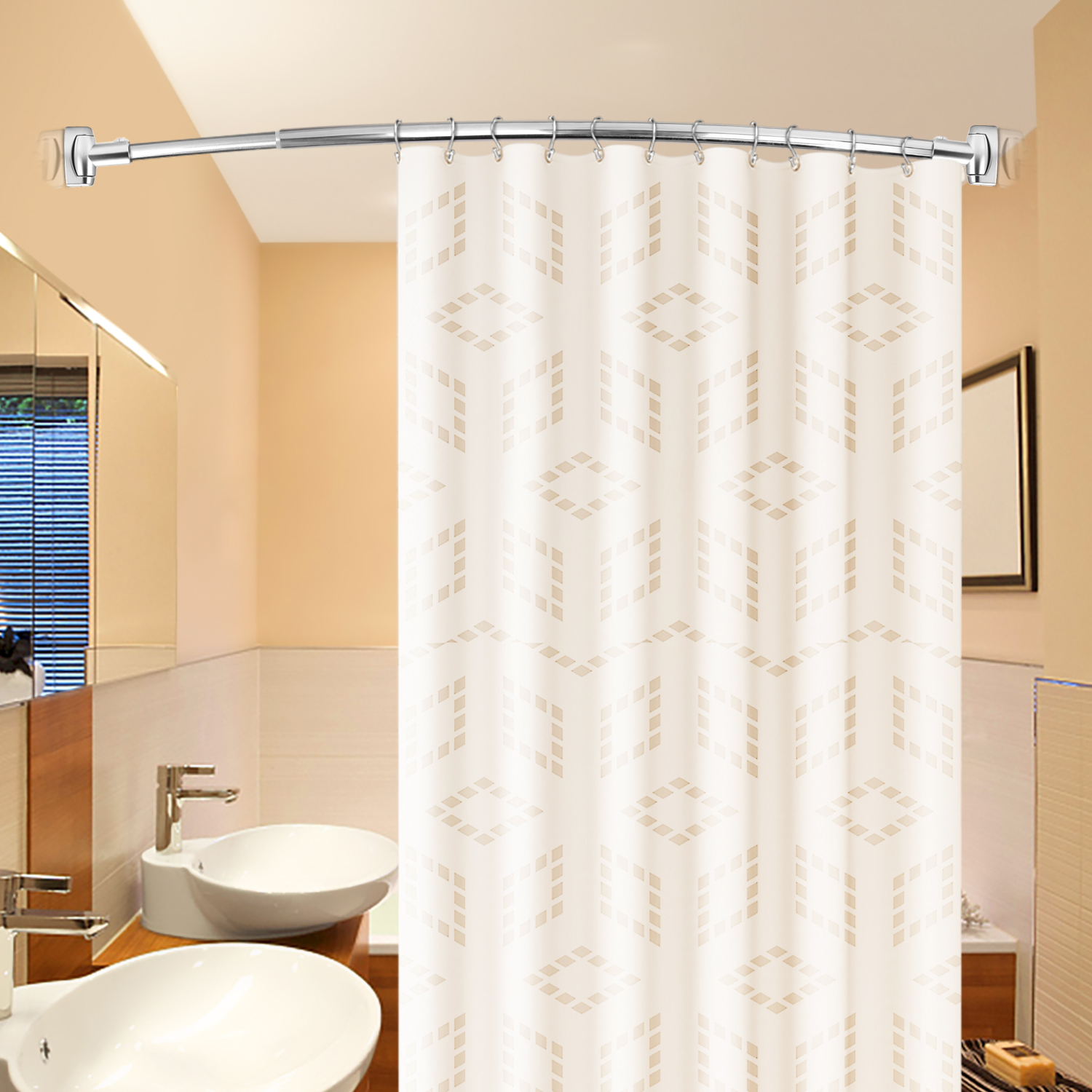 Exquisite Chrome Adjustable Rounded Bowed Stainless Steel Shower Rods Customized for Bathtub