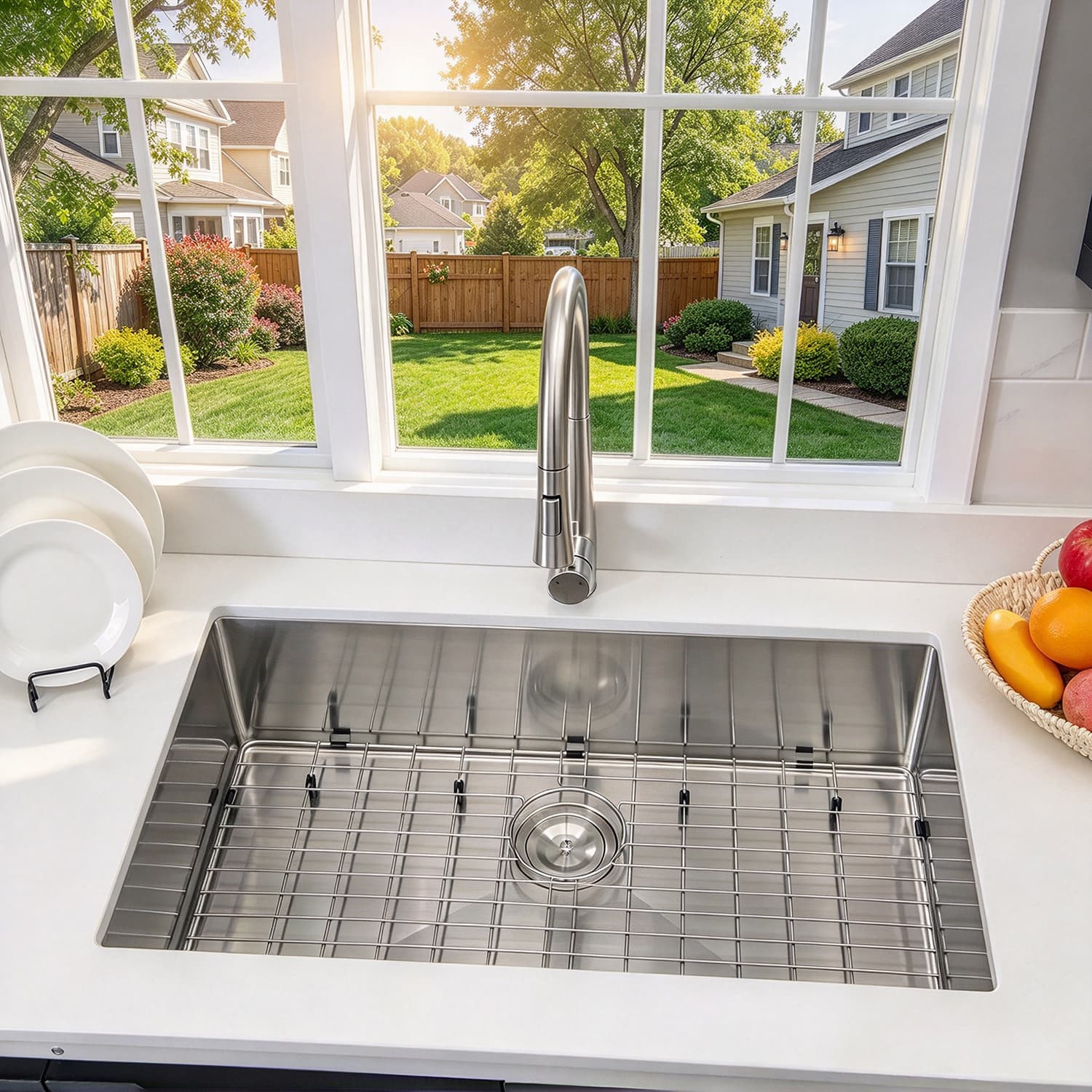 Handcrafted 304 Stainless Steel Single Bowl Kitchen Sink with Anti-Scratch Bottom Grid | Professional-Grade